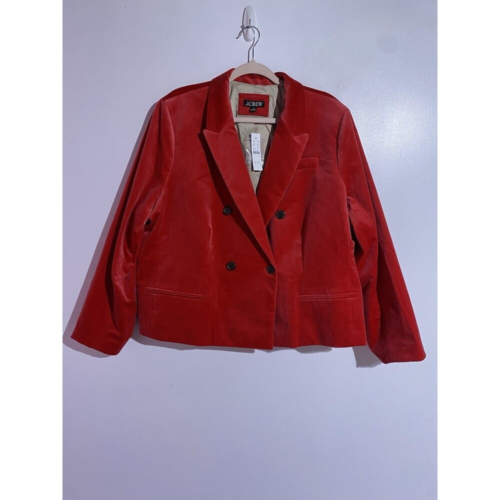 J Crew Blazer‎ Womens 22 Red Velvet Double Breasted Holiday Party Office Elegant